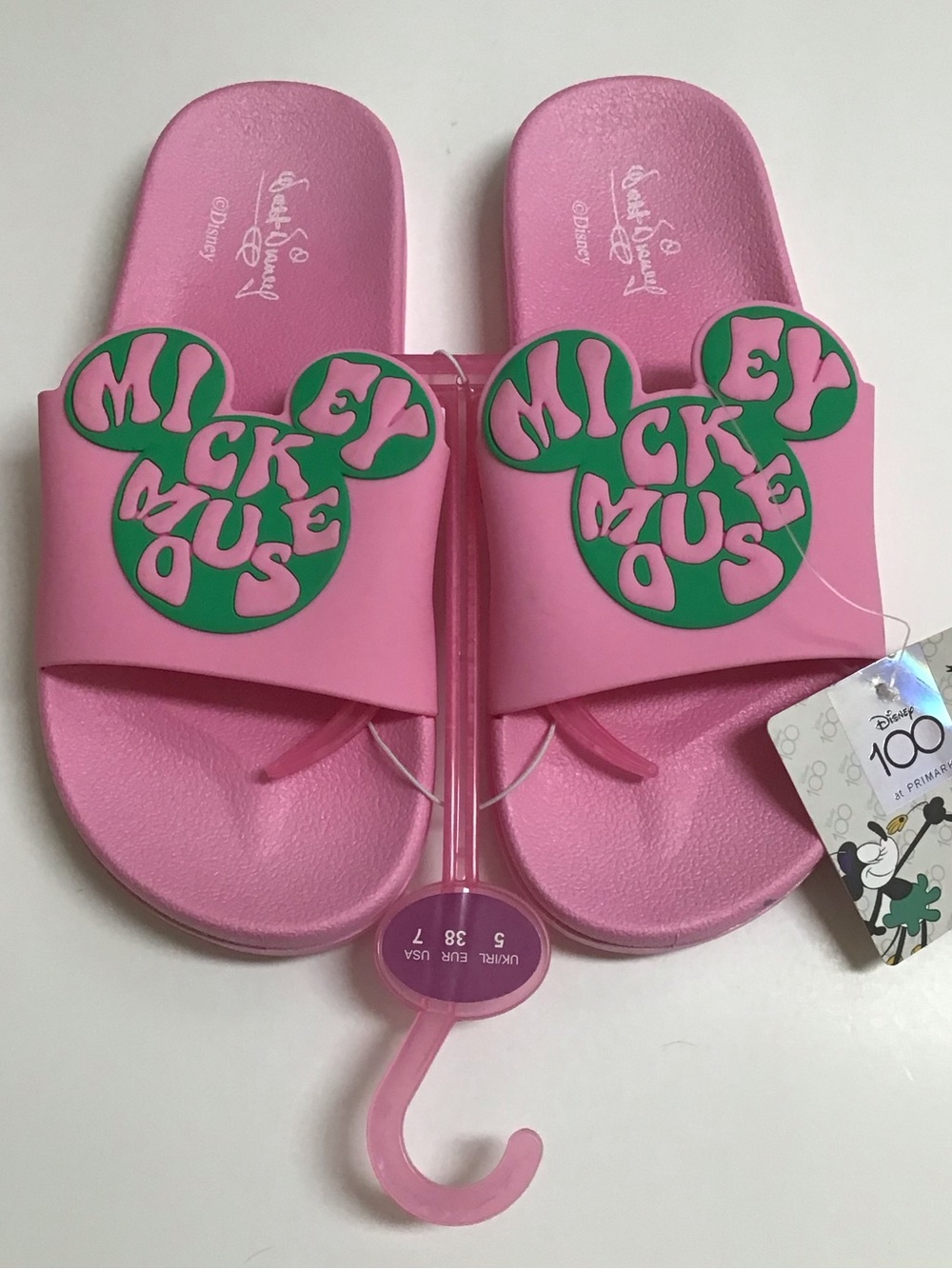 Disney Sandals Pink Mickey Mouse Ears Women SZ 7 Green Preppy 100 at Primark NEW